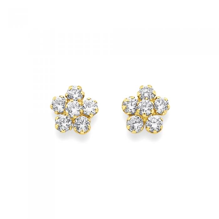 9ct Gold Cubic Zirconia Flower Stud Earrings