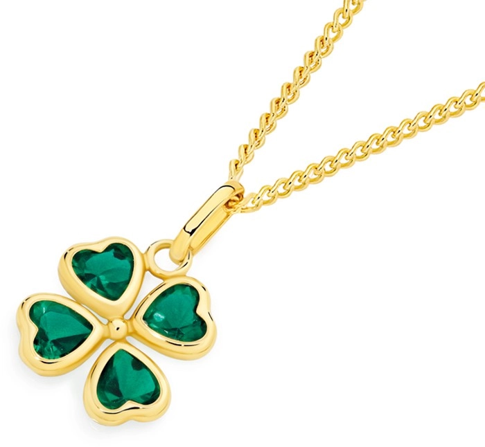 9ct Gold Cubic Zirconia Green Clover Pendant