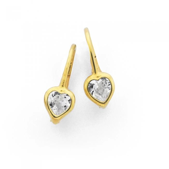 9ct Gold Cubic Zirconia Heart Leverback Earrings