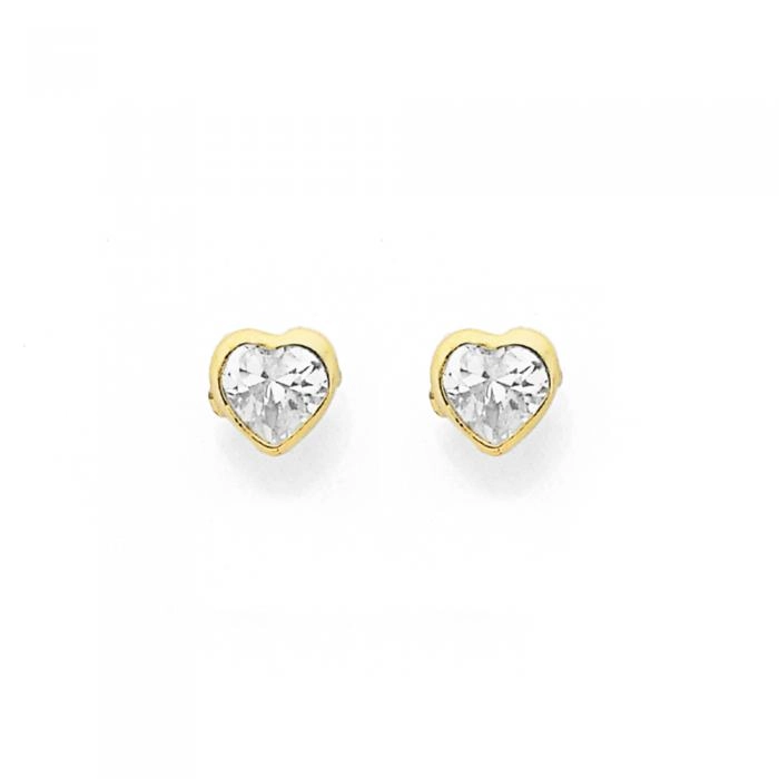 9ct Gold Cubic Zirconia Heart Stud Earrings