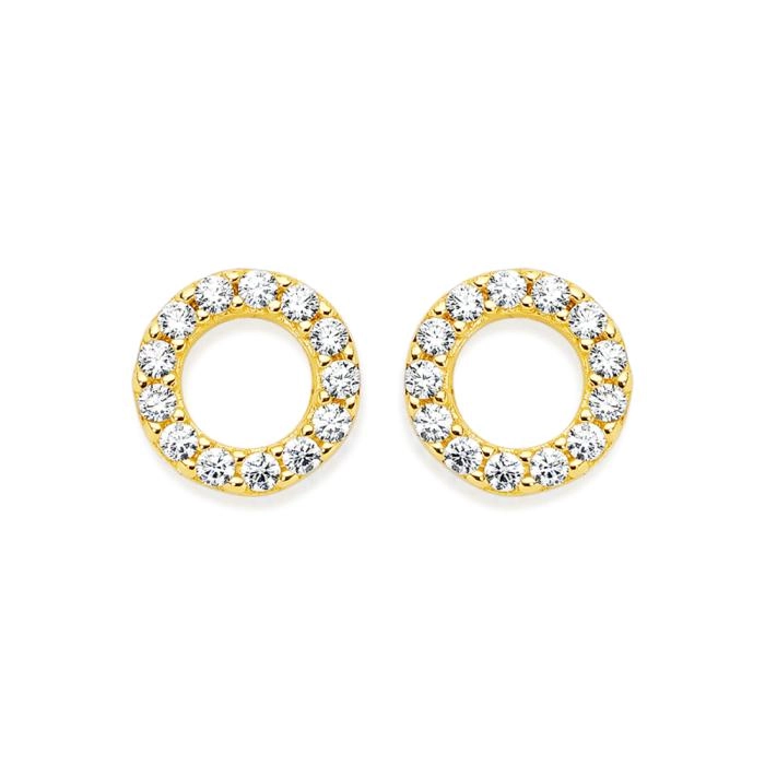 9ct Gold Cubic Zirconia Open Circle Stud Earrings