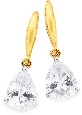 9ct Gold Cubic Zirconia Pear Drop Earrings