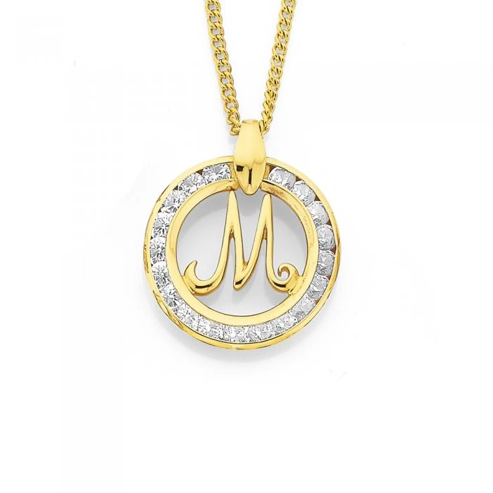 9ct Gold Cubic Zirconia Script Initial M Pendant