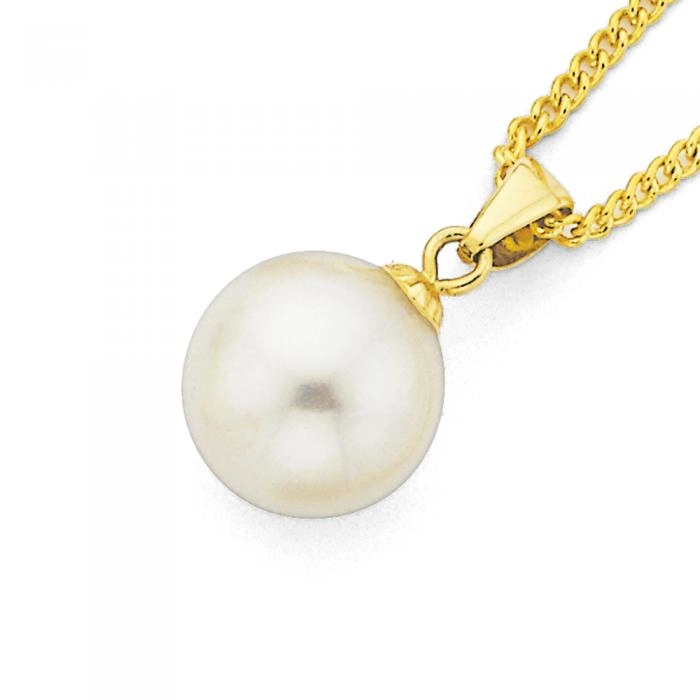 9ct Gold Cultured Fresh Water Button Pearl Pendant