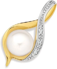 9ct Gold Cultured Freshwater Pearl & Diamond Slider Pendant