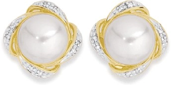 9ct Gold Cultured Freshwater Pearl & Diamond Stud Earrings