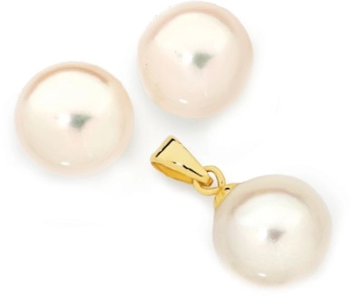 9ct Gold Cultured Freshwater Pearl Stud & Pendant Set