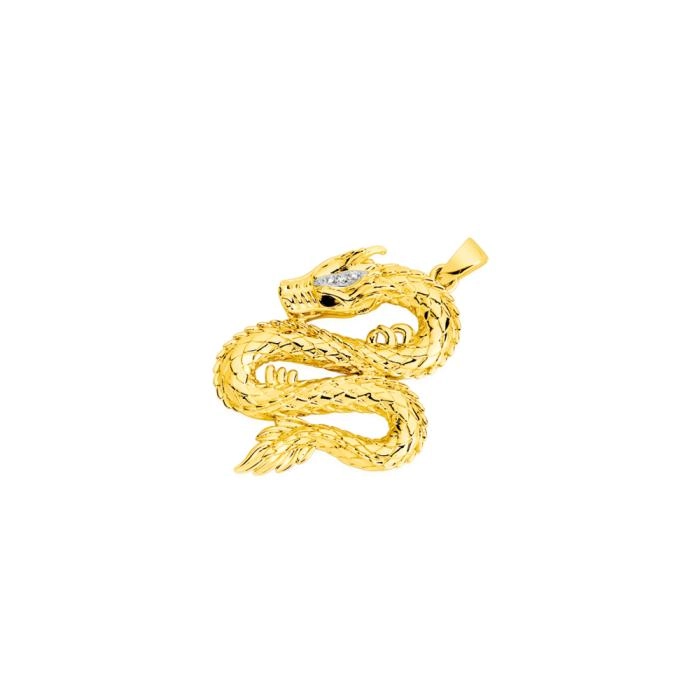 9ct Gold Diamond & Black Sapphire Dragon Men's Pendant