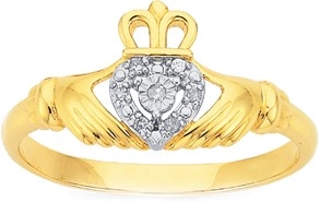 9ct Gold Diamond Claddagh Ring