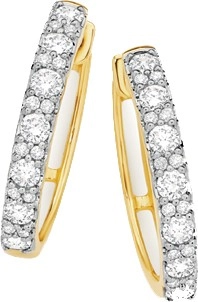 9ct Gold Diamond Claw Set Huggie Earrings