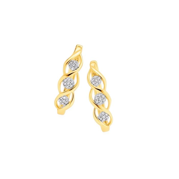 9ct Gold Diamond Cluster Swirl Huggie Earrings