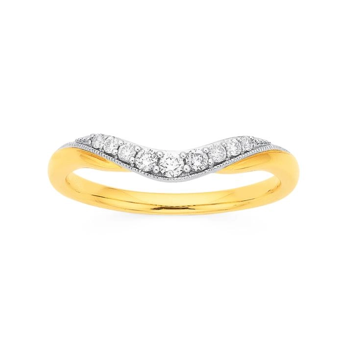 9ct Gold Diamond Curved Band