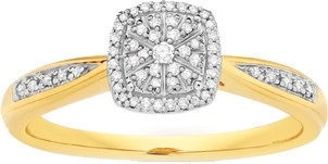 9ct Gold Diamond Cushion Cluster Ring