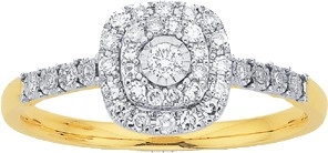 9ct Gold Diamond Cushion Shape Ring