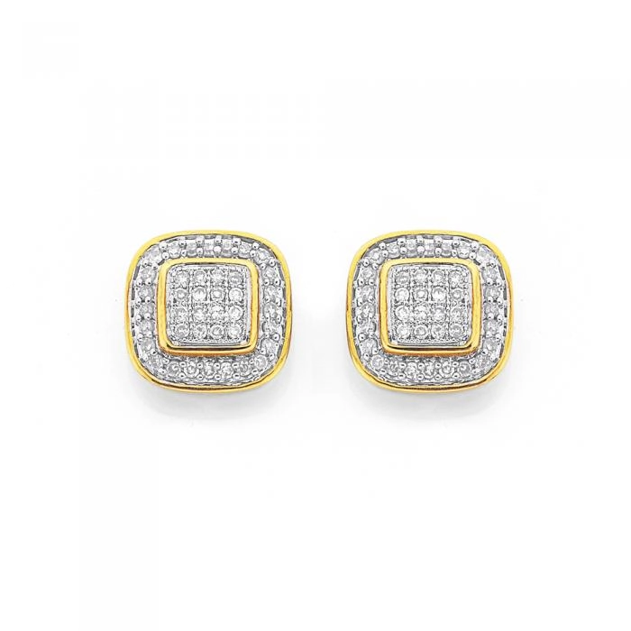 9ct Gold Diamond Cushion Shape Stud Earrings