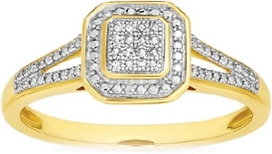 9ct Gold Diamond Cushion Split Ring