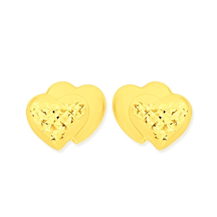 9ct Gold Diamond-Cut Heart Stud Earrings