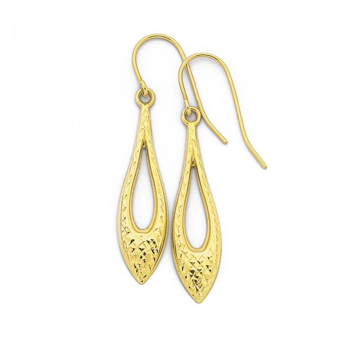 9ct Gold Diamond-Cut Marquise Drop Earrings