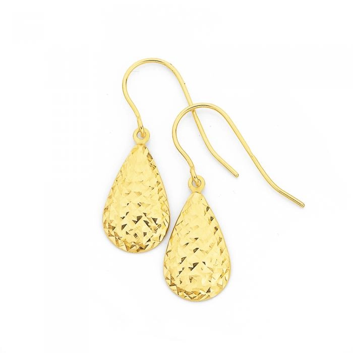 9ct Gold Diamond-Cut Pear Drop Earrings