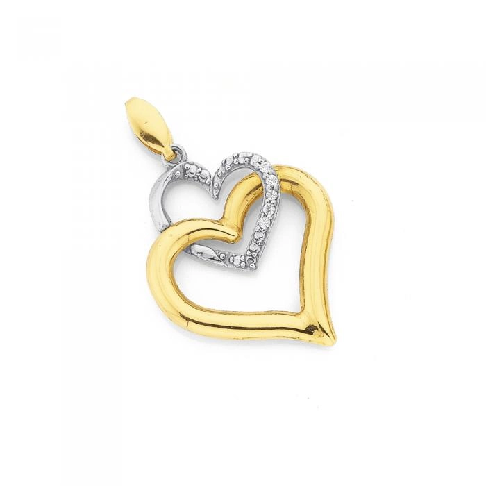 9ct Gold Diamond Double Heart Pendant