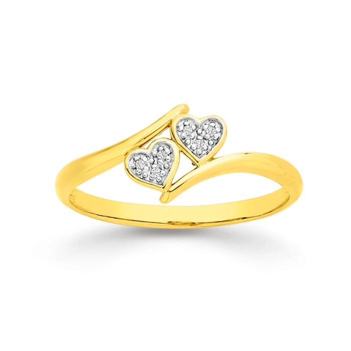 9ct Gold Diamond Double Heart Ring