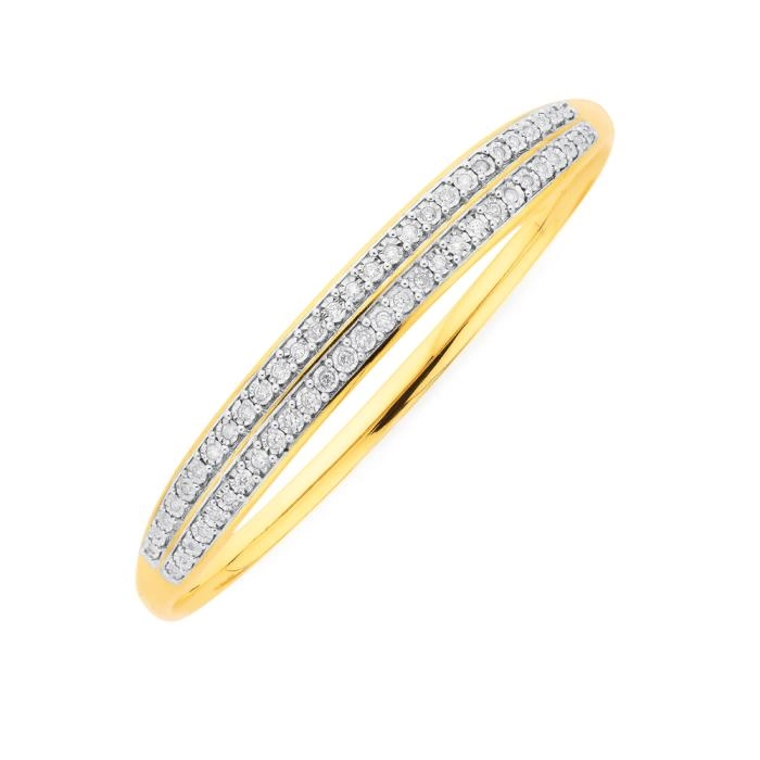 9ct Gold Diamond Double Row Bangle