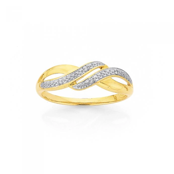 9ct Gold Diamond Double Swirl Love Dress Ring