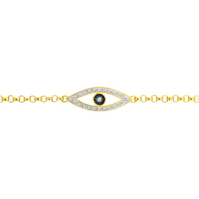 9ct Gold Diamond Evil Eye ID Bracelet