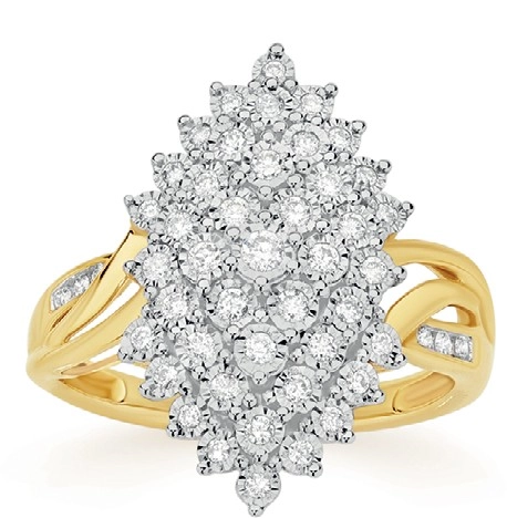 9ct Gold Diamond Fancy Marquise Shape Cluster Ring