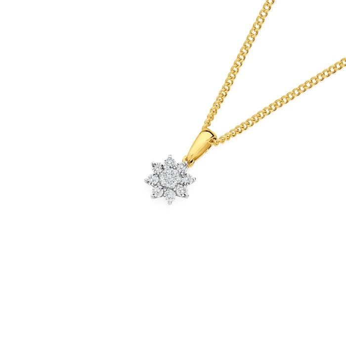 9ct Gold Diamond Flower Cluster Pendant