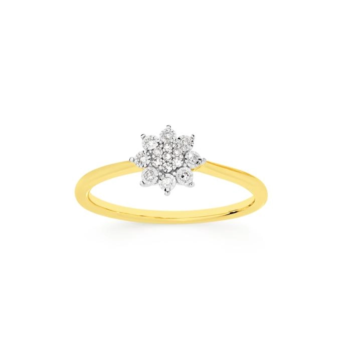 9ct Gold Diamond Flower Cluster Ring