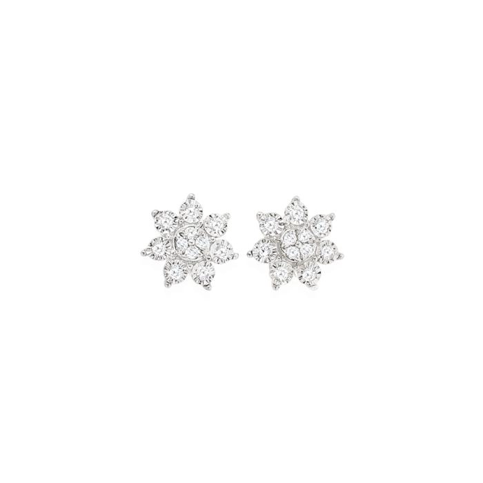 9ct Gold Diamond Flower Stud Earrings