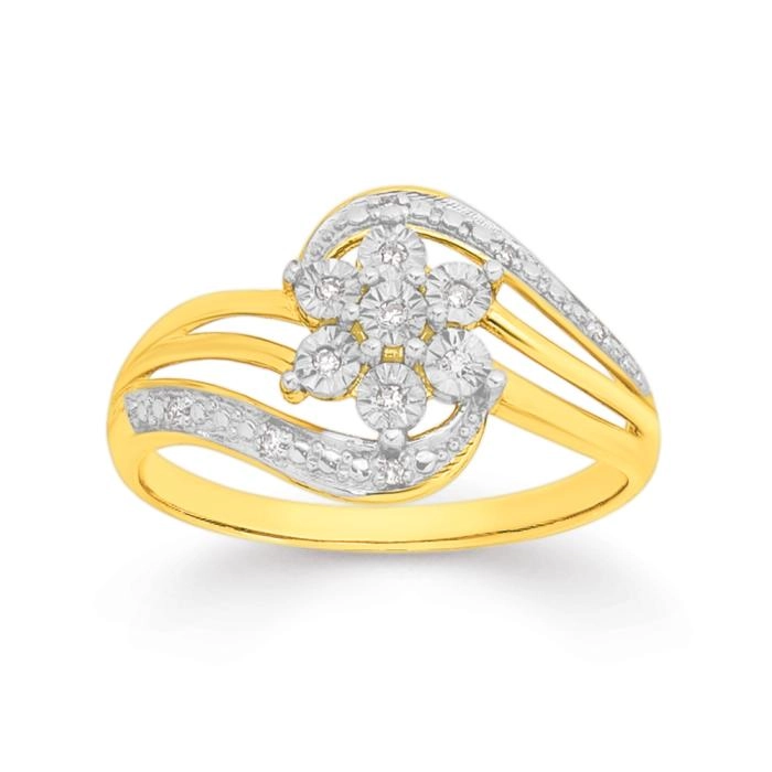 9ct Gold Diamond Flower Swirl Ring