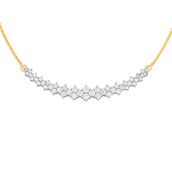 9ct Gold Diamond Gradual Curved Necklet