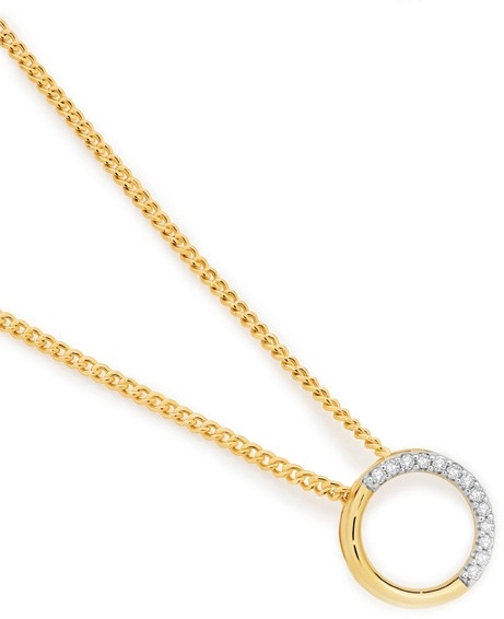 9ct Gold Diamond Half Pave Open Circle Pendant