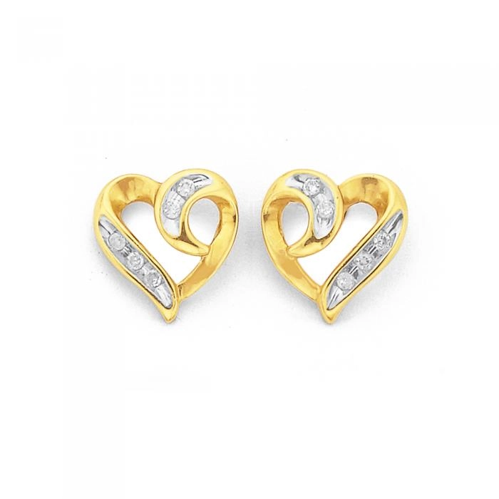 9ct Gold Diamond Heart Stud Earrings