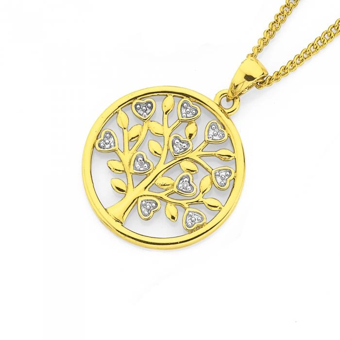 9ct Gold Diamond Heart Tree of Life Circle Pendant