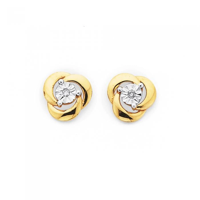 9ct Gold Diamond in Knot Stud Earrings