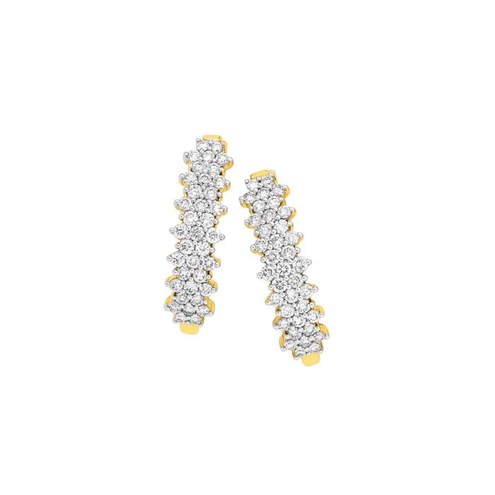 9ct Gold Diamond Multi Cluster Hoop Earrings