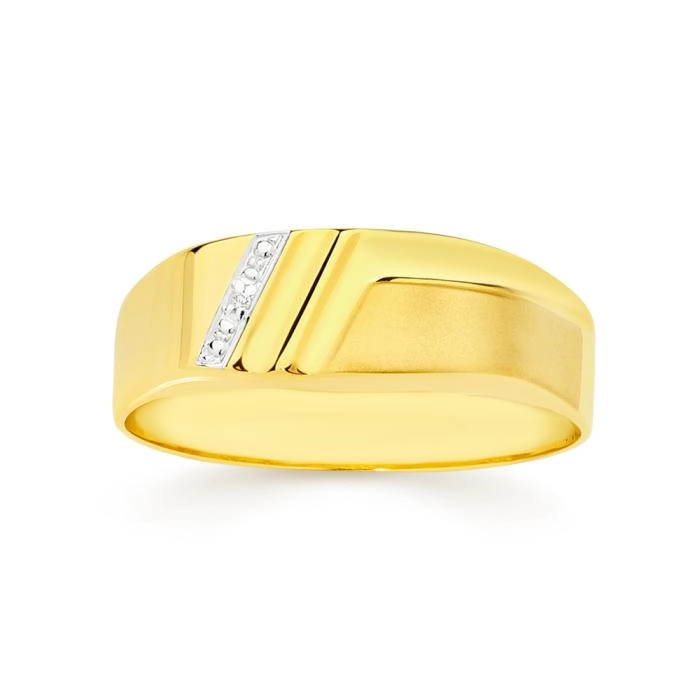 9ct Gold Diamond Multi Diagonal Stripe Men's Ring