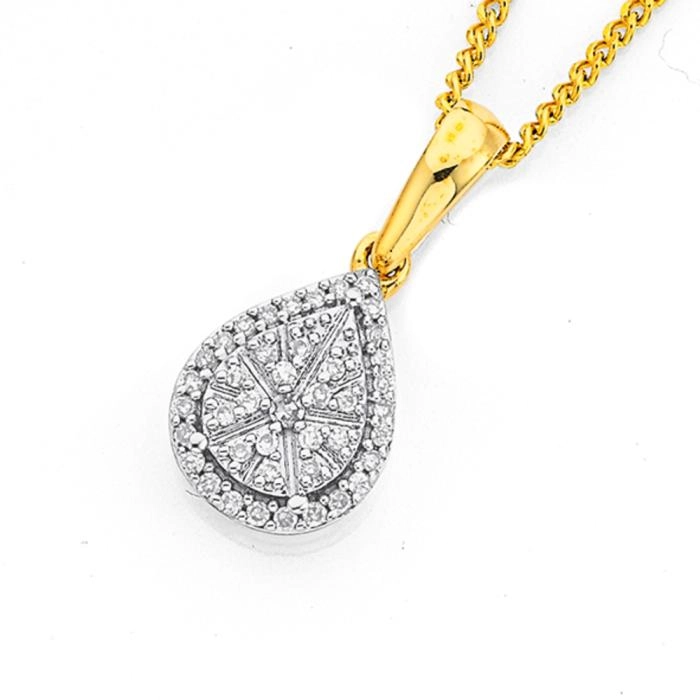 9ct Gold Diamond Pear Cluster Pendant