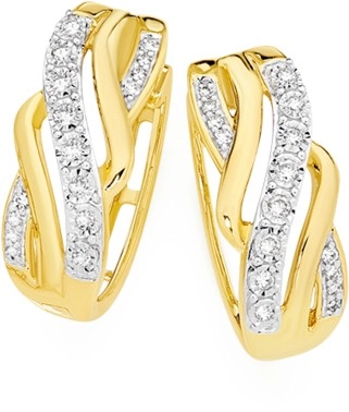 9ct Gold Diamond Ribbon Crossover Huggie Earrings