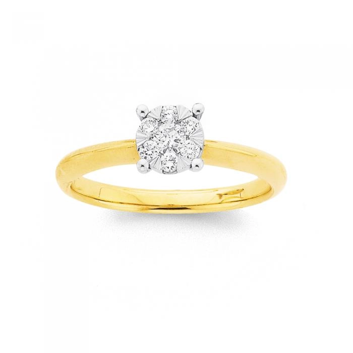 9ct Gold Diamond Round Cluster Ring