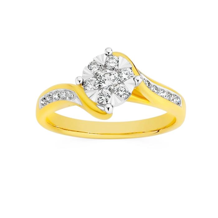 9ct Gold Diamond Round Cluster Ring