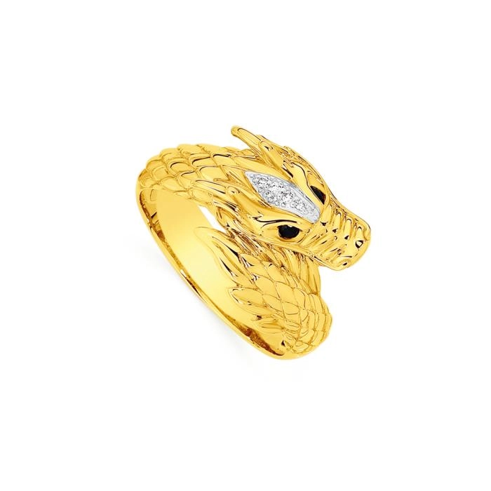 9ct Gold Diamond & Sapphire Dragon Men's Ring