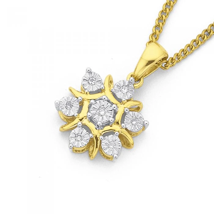 9ct Gold Diamond Snow Flake Pendant