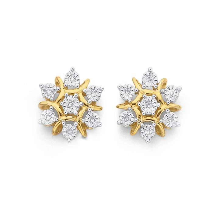 9ct Gold Diamond Snow Flake Studs