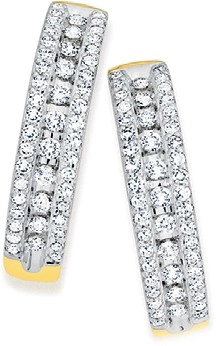 9ct Gold Diamond Three Row Hoop Earrings