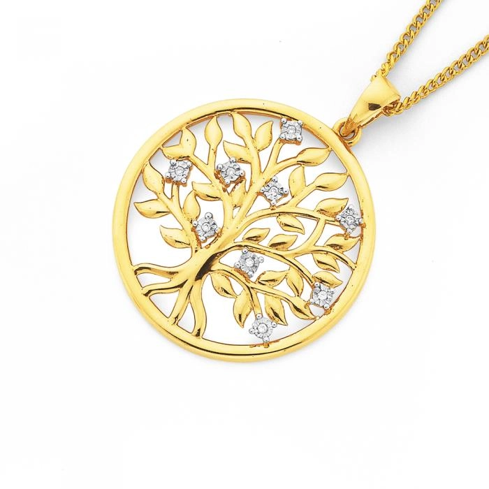 9ct Gold Diamond Tree of Life Pendant