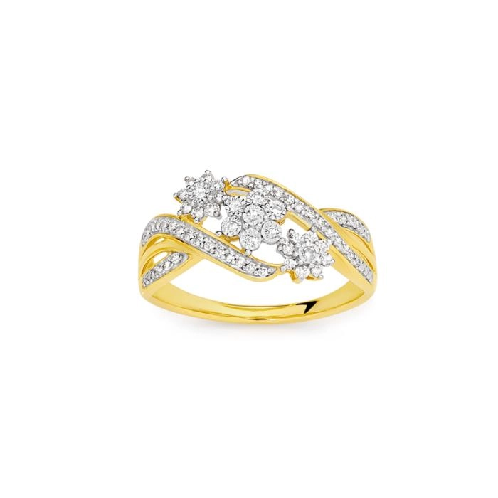 9ct Gold Diamond Tri Flower Ring